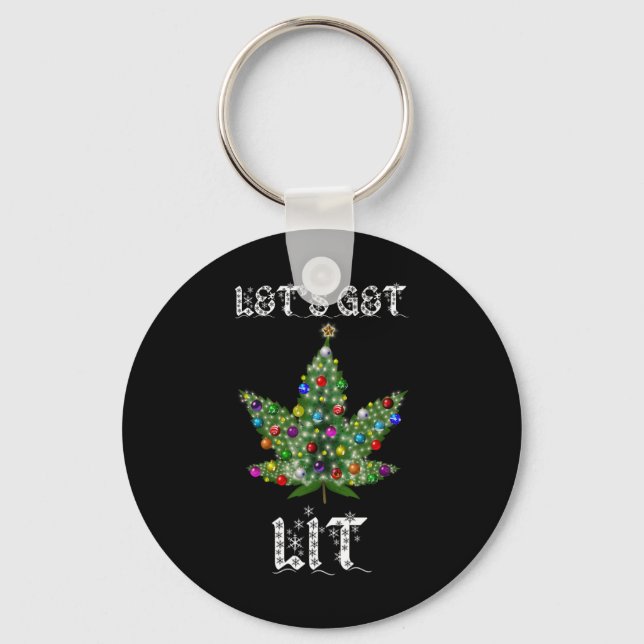 Christmas Tree Weed Leaf Pot Thc Gift Tee  Keychain (Front)