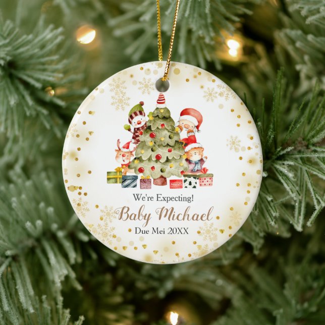Christmas Tree We're Expecting Parents Ceramic Ornament (Tree)