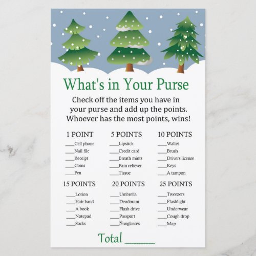 Christmas tree Whats in your purse game