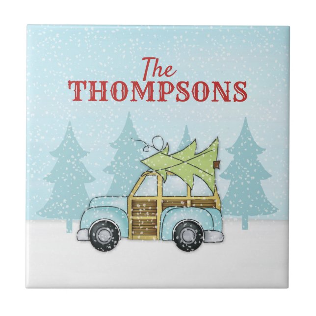 Christmas Tree Whimsical Snowflake Personalized Ceramic Tile (Front)