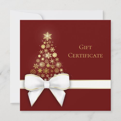 Christmas Tree White Bow Gold Snowflakes Gift Card