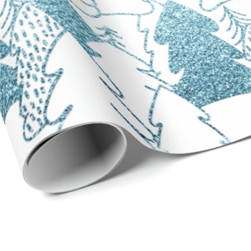 Christmas Tree White Fancy Glitter Ice Blue Snow Wrapping Paper
