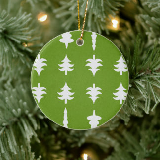 Christmas Tree White trees on Green Ceramic Ornament