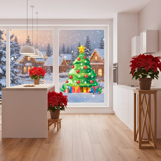 Christmas Tree Window Cling (Christmas Cartoon Tree Window Cling)
