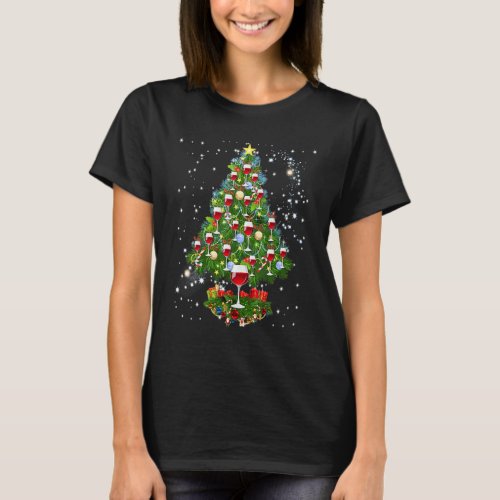 Christmas Tree Wine Glass Funny Costume Merry Xmas T_Shirt