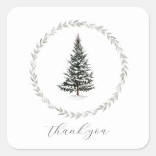 Christmas Tree Winter Farmhouse Rustic Thank You Square Sticker