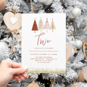 Christmas Tree Winter Girl 2nd Birthday Invitation