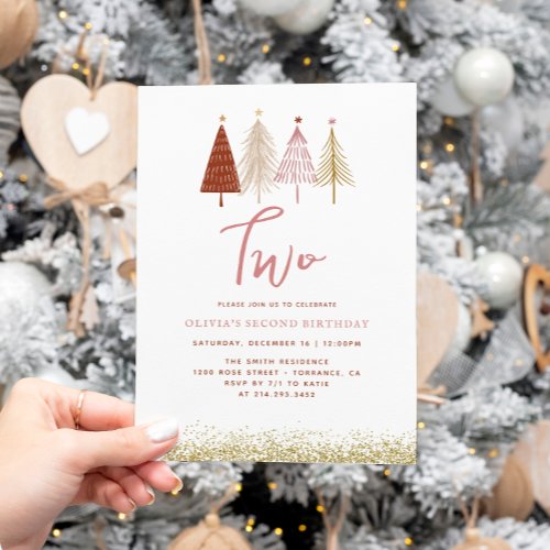 Christmas Tree Winter Girl 2nd Birthday Invitation