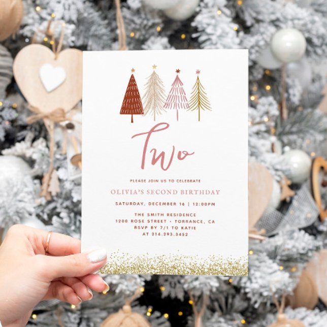 Christmas Tree Winter Girl 2nd Birthday Invitation (Creator Uploaded)