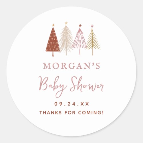 Christmas Tree Winter Girl Baby Shower Favor Classic Round Sticker