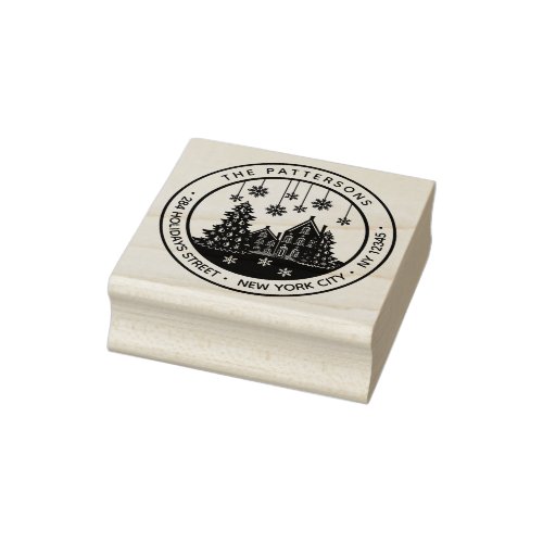 Christmas Tree Winter Home Personal Return Address Rubber Stamp