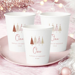 Christmas Tree Winter Onederland Birthday Paper Cups