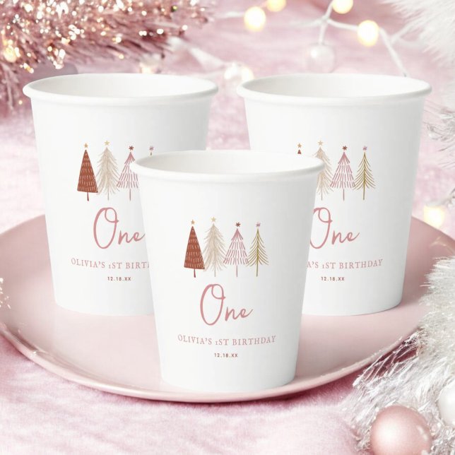 Christmas Tree Winter Onederland Birthday Paper Cups (Creator Uploaded)