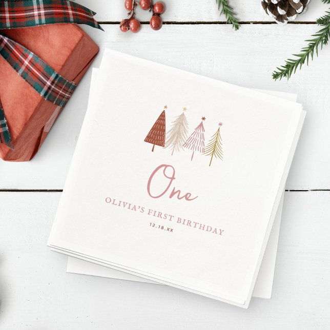 Christmas Tree Winter Onederland Girl 1st Birthday Napkins (Creator Uploaded)