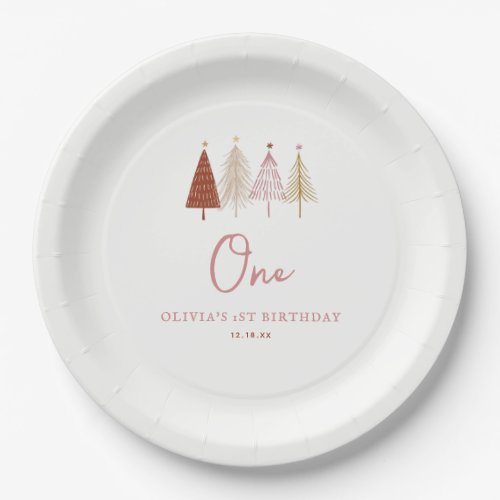 Christmas Tree Winter Onederland Girl 1st Birthday Paper Plates
