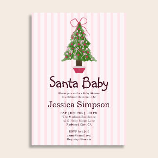 Christmas Tree Winter Pink Cute Baby Shower Invitation
