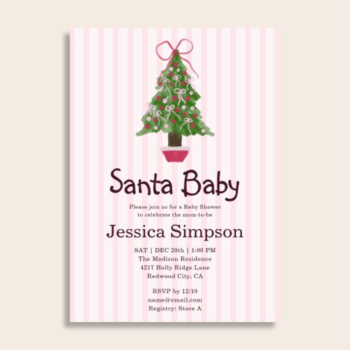 Christmas Tree Winter Pink Cute Baby Shower Invitation