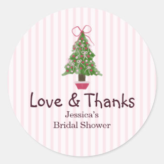 Christmas Tree Winter Pink Cute Bridal Shower Classic Round Sticker