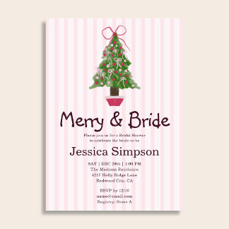 Christmas Tree Winter Pink Cute Bridal Shower Invitation
