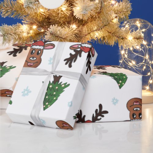 Christmas Tree Winter Raindeer Santa Hat Snowflake Wrapping Paper