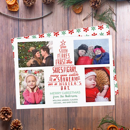Christmas Tree Winter Snowflakes Poem Family Photo Holiday Card