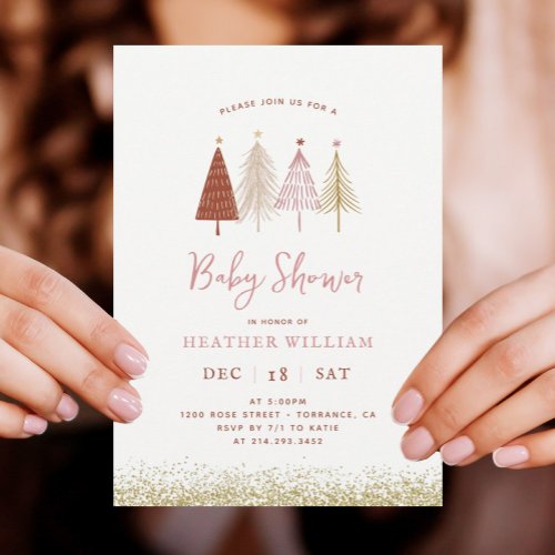 Christmas Tree Winter Wonderland Girl Baby Shower Invitation