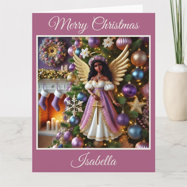 Christmas Tree with Angel (Pink) Card (Front)