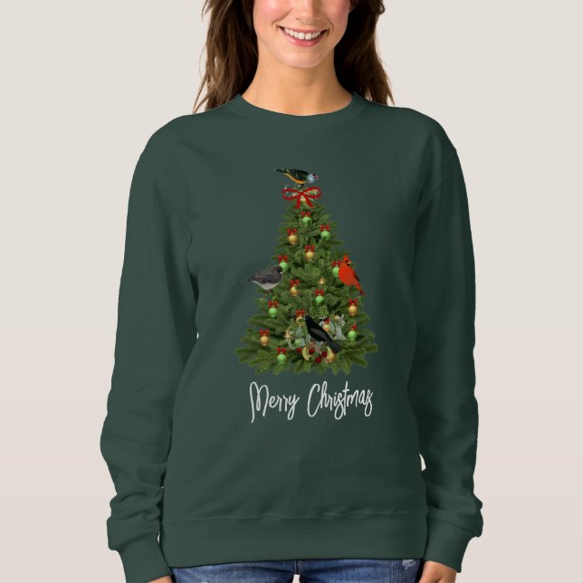Christmas Tree with Birds Holiday  Sweatshirt (Front)