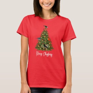 Christmas Tree with Birds / Red Holiday  T-Shirt