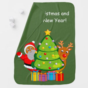 Christmas tree with black Santa Claus and Rudolph, Stroller Blanket