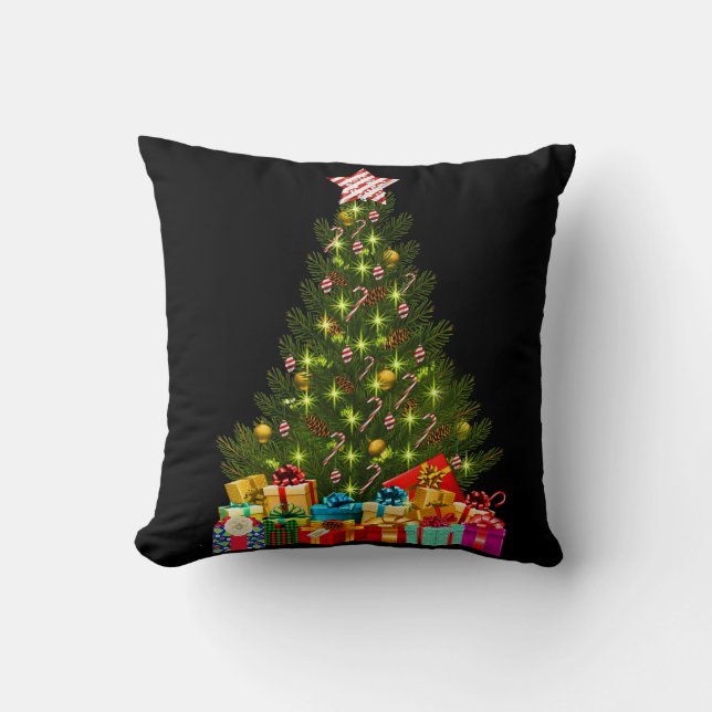 Christmas Tree with Black  Throw Pillow (Front)