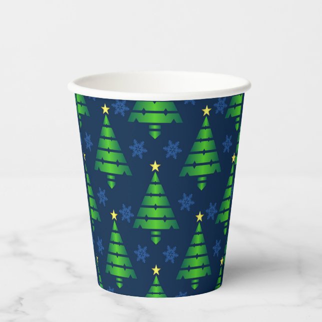 Christmas Tree with Blue Snowflake and Background Paper Cups (Front)