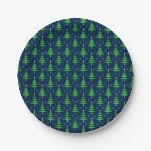 Christmas Tree with Blue Snowflake and Background Paper Plates