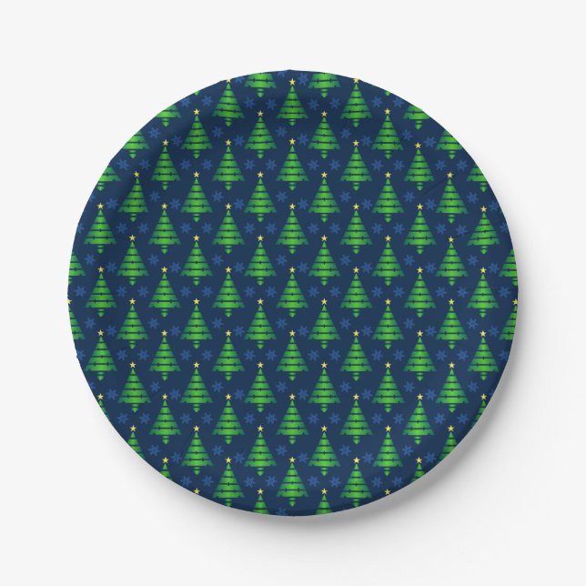 Christmas Tree with Blue Snowflake and Background  Paper Plates (Front)