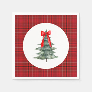 Christmas Tree with Bow and Plaid Napkins