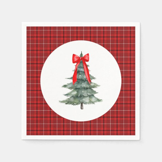 Christmas Tree with Bow and Plaid Napkins (Front)