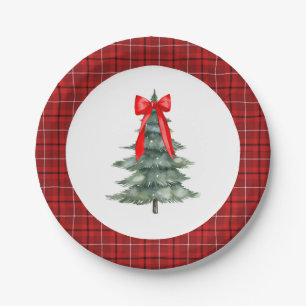 Christmas Tree with Bow and Plaid Paper Plates