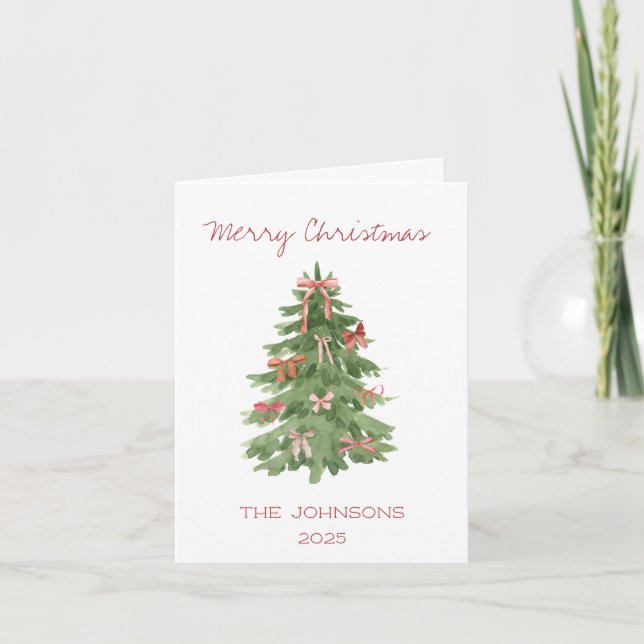 Christmas Tree with Bows Folded Holiday Card (Front)