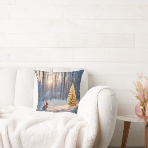 Christmas Tree With Bunny Throw Pillow