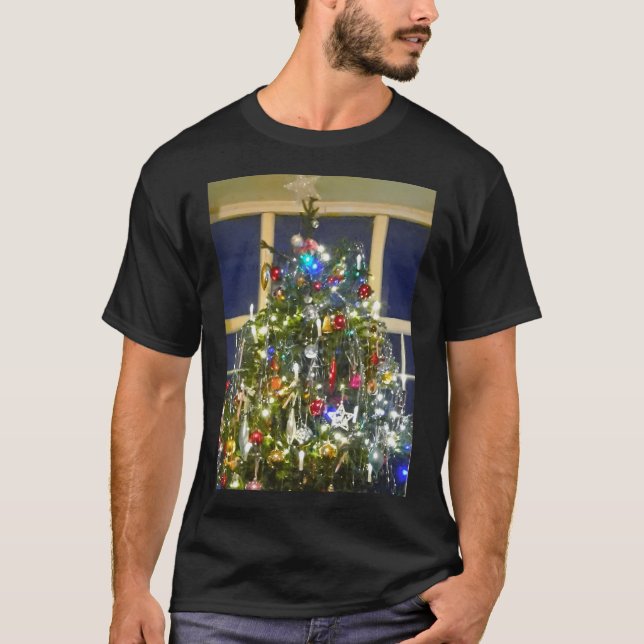 Christmas Tree With Candles Baubles And Lights Ins T-Shirt (Front)