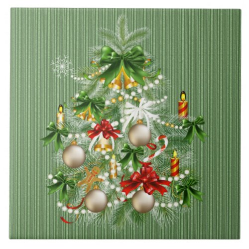 Christmas Tree with Candles Ceramic Tile