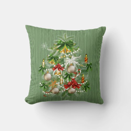 Christmas Tree With Candles Throw Pillow