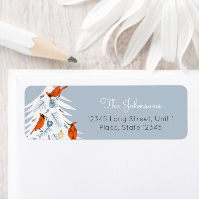 Christmas Tree with cardinal birds Holiday Label (Insitu)