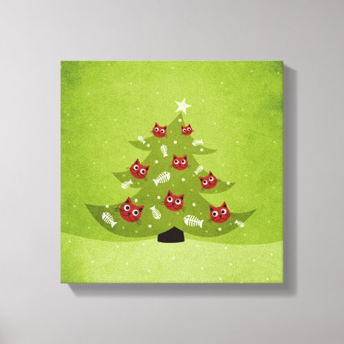 Christmas Tree With Cat And Fish Ornaments Canvas Print