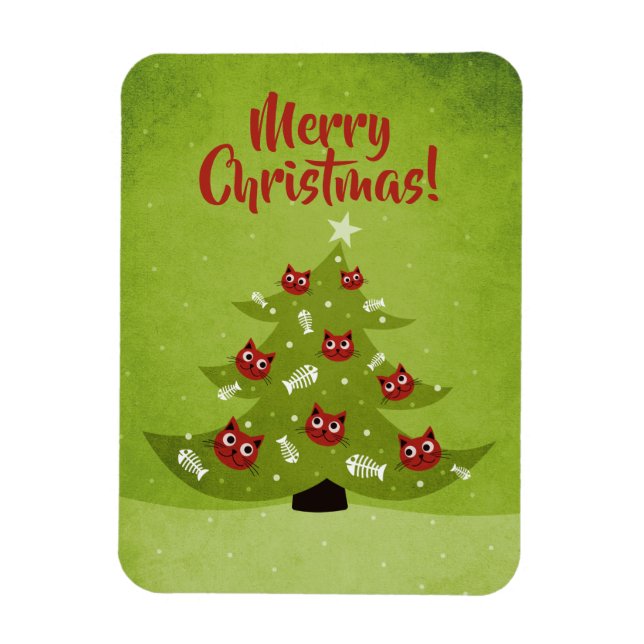 Christmas Tree With Cat And Fish Ornaments Magnet (Vertical)