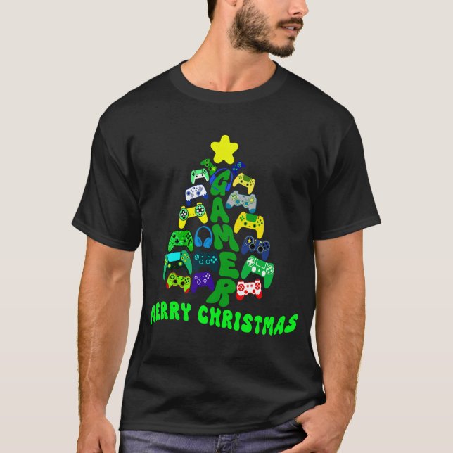 Christmas tree with colorful game controllers T-Shirt (Front)