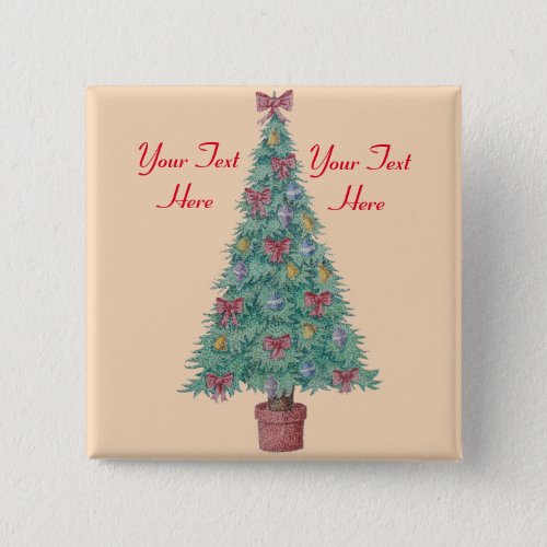 Christmas tree with decorations red bows bells art button