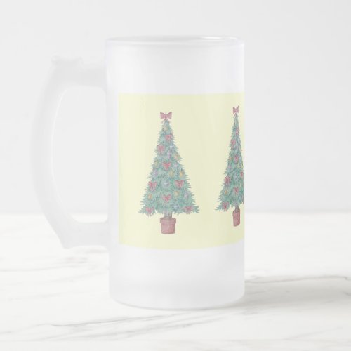 Christmas tree with decorations red bows bells art frosted glass beer mug