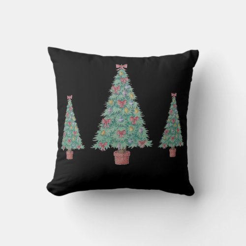 Christmas tree with decorations red bows bells art throw pillow