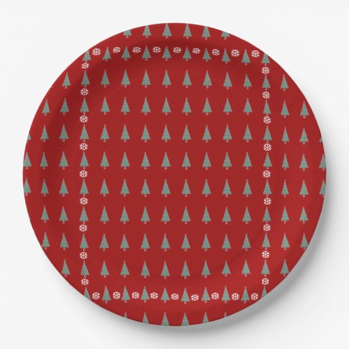 Christmas tree with decorations red bows bells paper plates